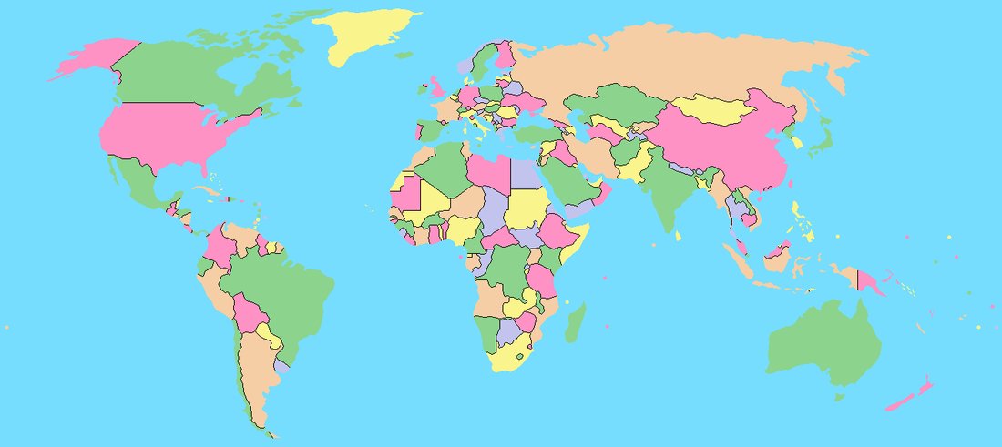 Political map of the world showing every country's borders